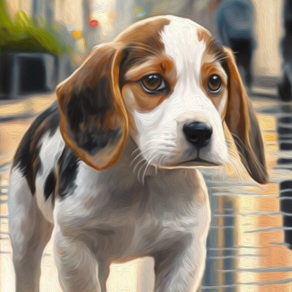 8x10 Beagle‎ in the City Watercolor Oil Painting Print - Picture 4 of 4
